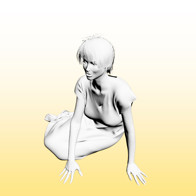 Schräg liegendes Mädchen 3D Modell sitzende Frau
